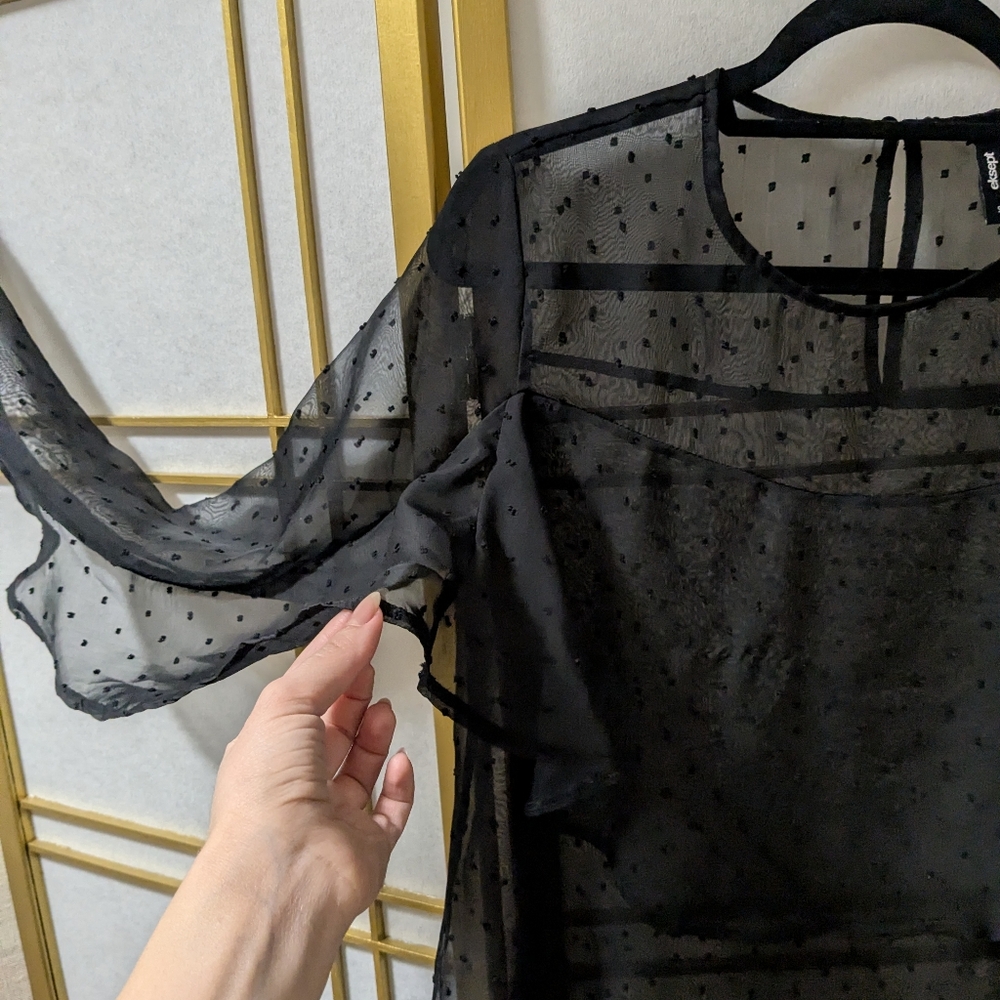 Black Sheer Ruffle Top - Picture 5 of 7
